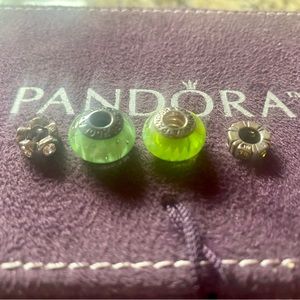 Pandora murano green bead charm lot